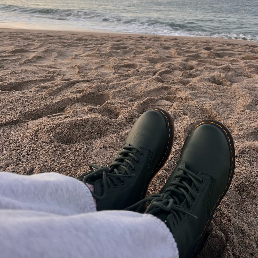 Dr. Martens green soft leather boots - HARDLY WORN, in amazing condition!